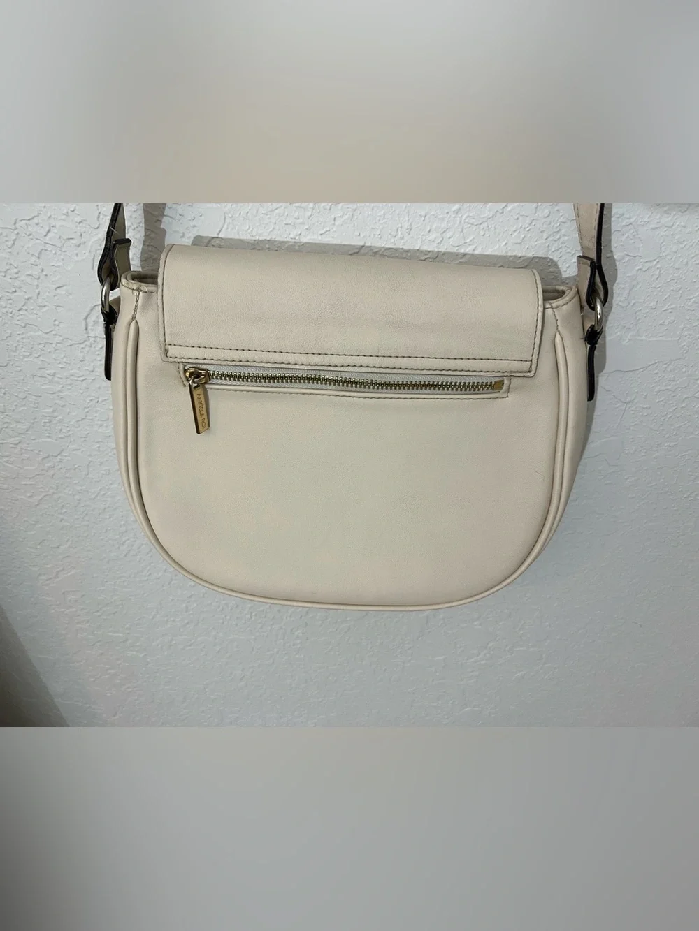 Angela Roi Ivory Vegan Leather Saddle Crossbody Bag Adjustable Strap